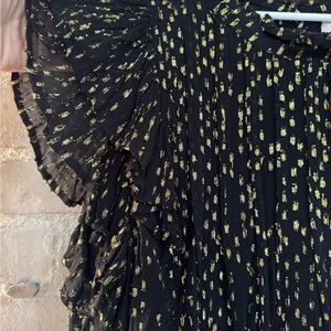 Black and Gold Ruffle Sleeve Blouse